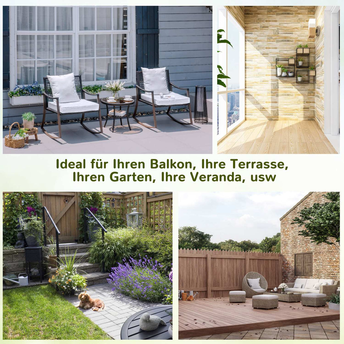 Garden Set For 2 People Rocking Chair Set With Cushion Rattan Brown + White