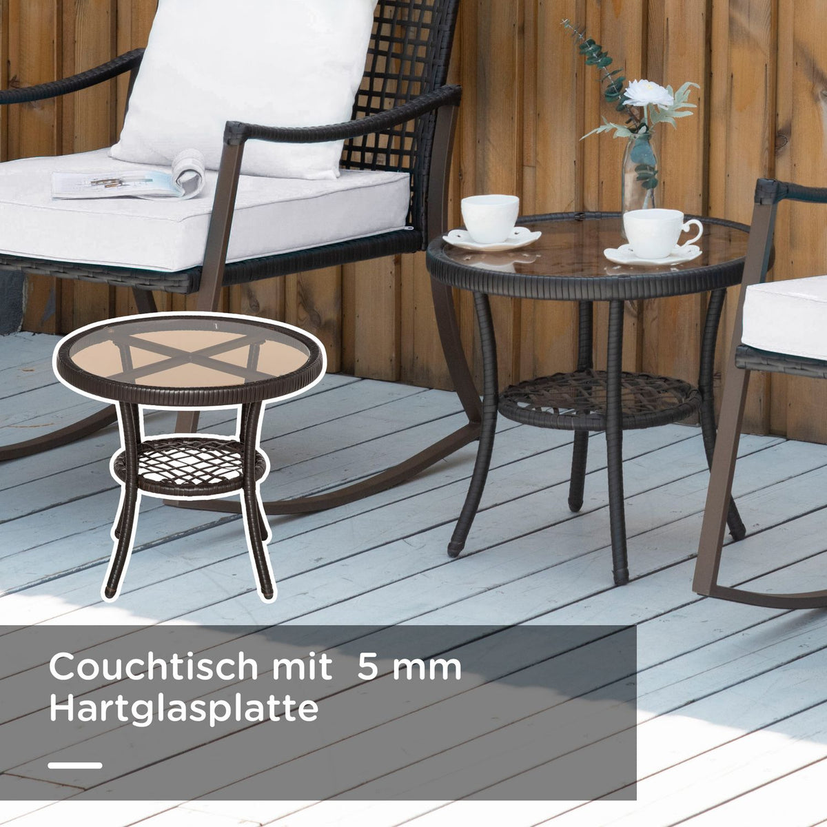 Garden Set For 2 People Rocking Chair Set With Cushion Rattan Brown + White