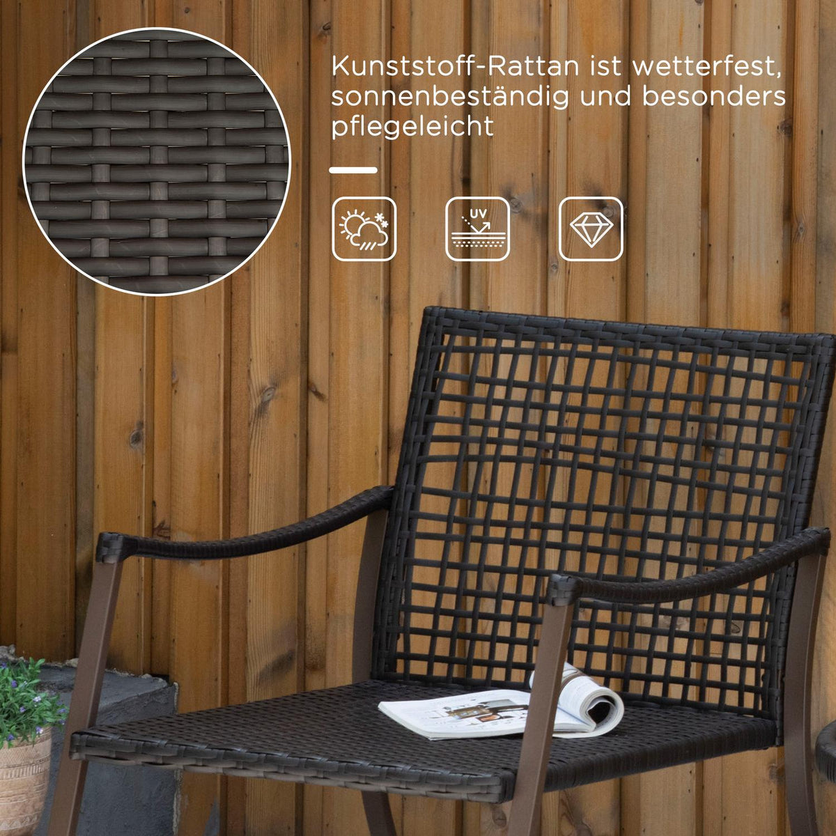 Garden Set For 2 People Rocking Chair Set With Cushion Rattan Brown + White