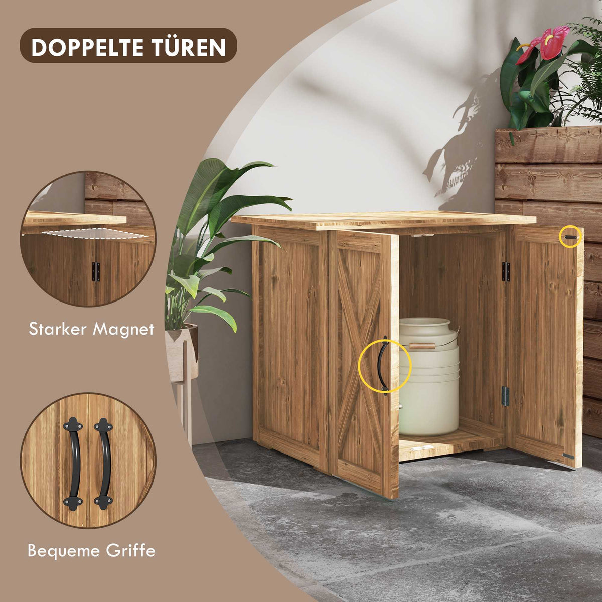 Garden Shed, Double Doors, Natural Wood, 77x55x72 cm, Brown