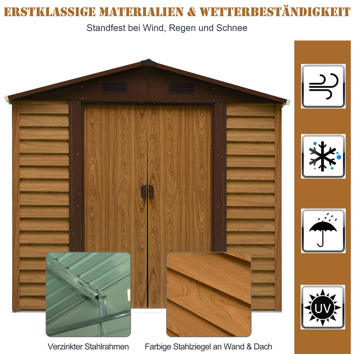 Garden Shed Tool Shed Tool Cabinet Shed Imitation Wood Grain + Coffee L152 X W235.7 X H208.7 Cm