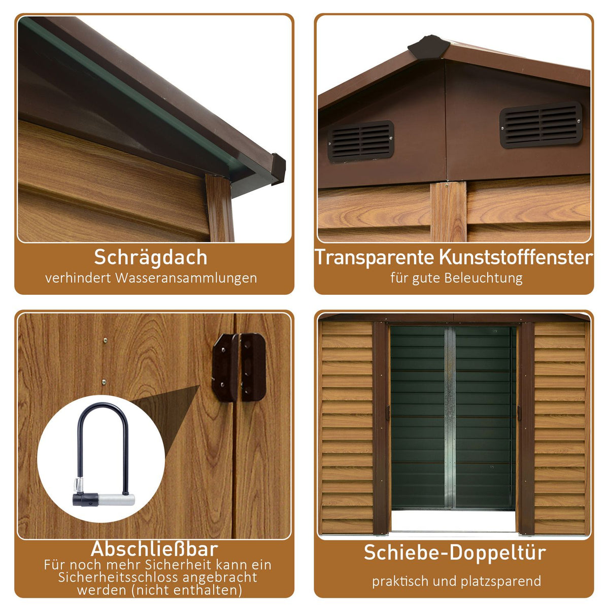 Garden Shed Tool Shed Tool Cabinet Shed Imitation Wood Grain + Coffee L152 X W235.7 X H208.7 Cm