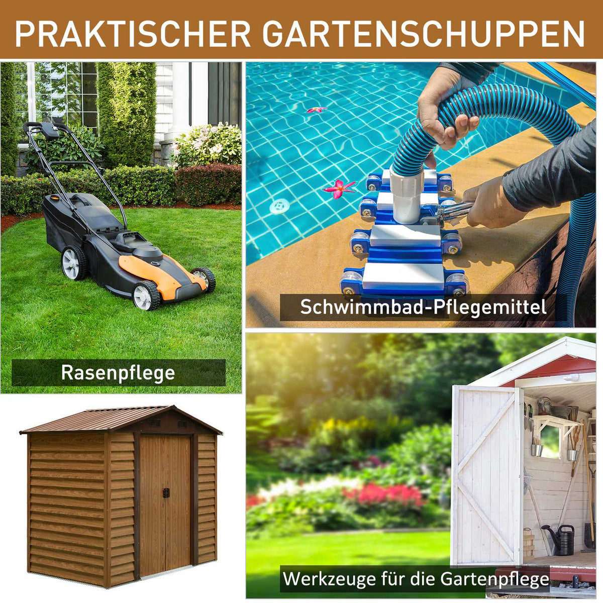 Garden Shed Tool Shed Tool Cabinet Shed Imitation Wood Grain + Coffee L152 X W235.7 X H208.7 Cm