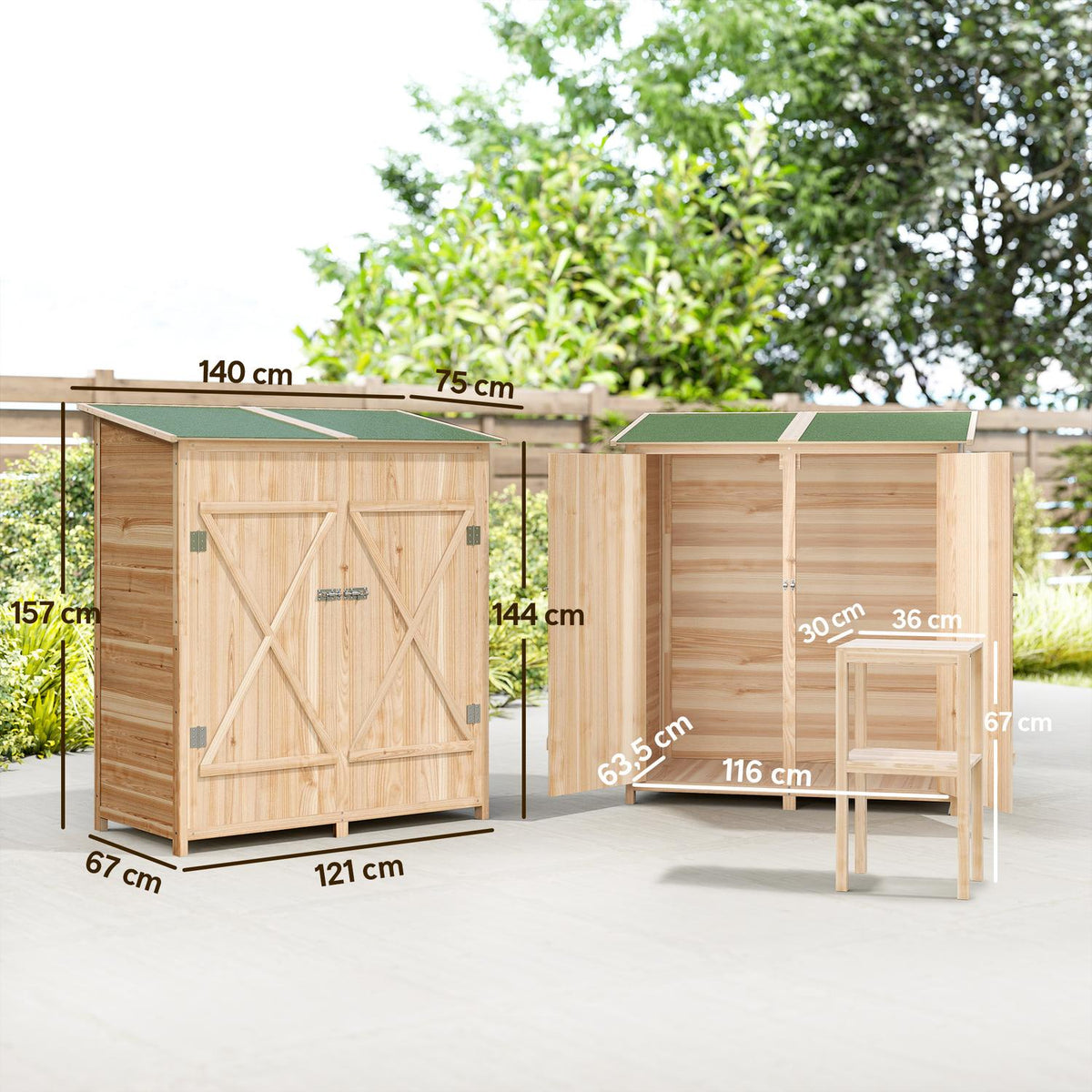 Garden Shed with Side Table, Fir Wood, 140 x 75 x 157 cm