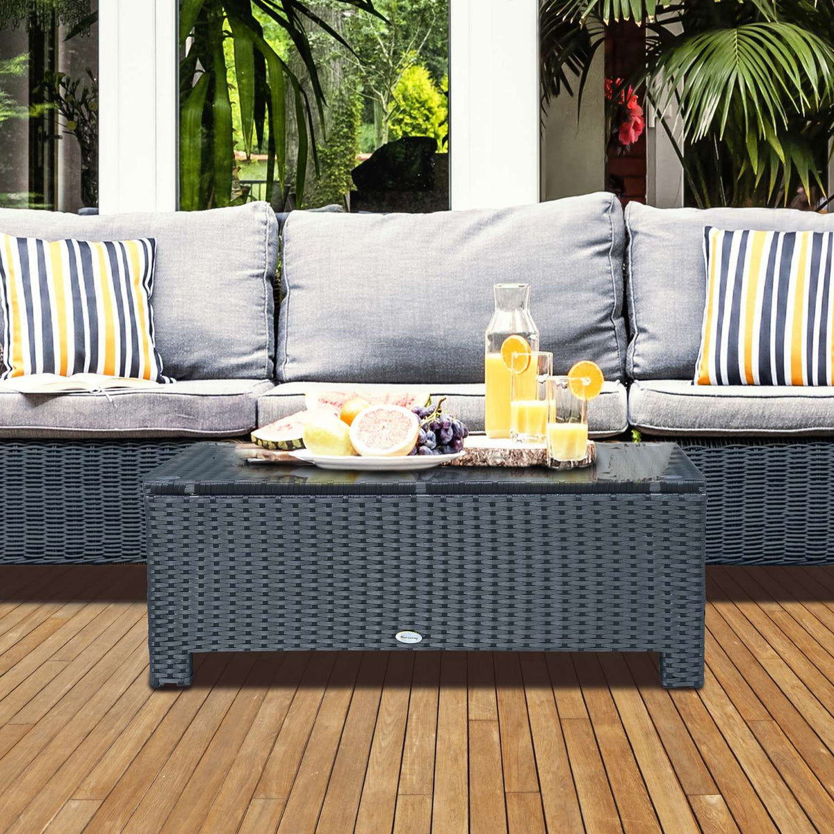 Garden Side Table Coffee Table Made Of Polyrattan, Weatherproof, Black, 85X50X39Cm