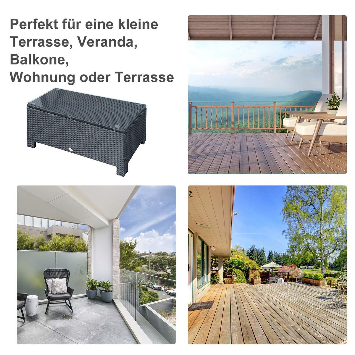 Garden Side Table Coffee Table Made Of Polyrattan, Weatherproof, Black, 85X50X39Cm