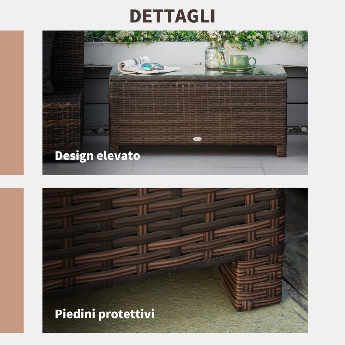 Garden Side Table Coffee Table Made Of Polyrattan, Weatherproof, Brown, 85X50X39Cm