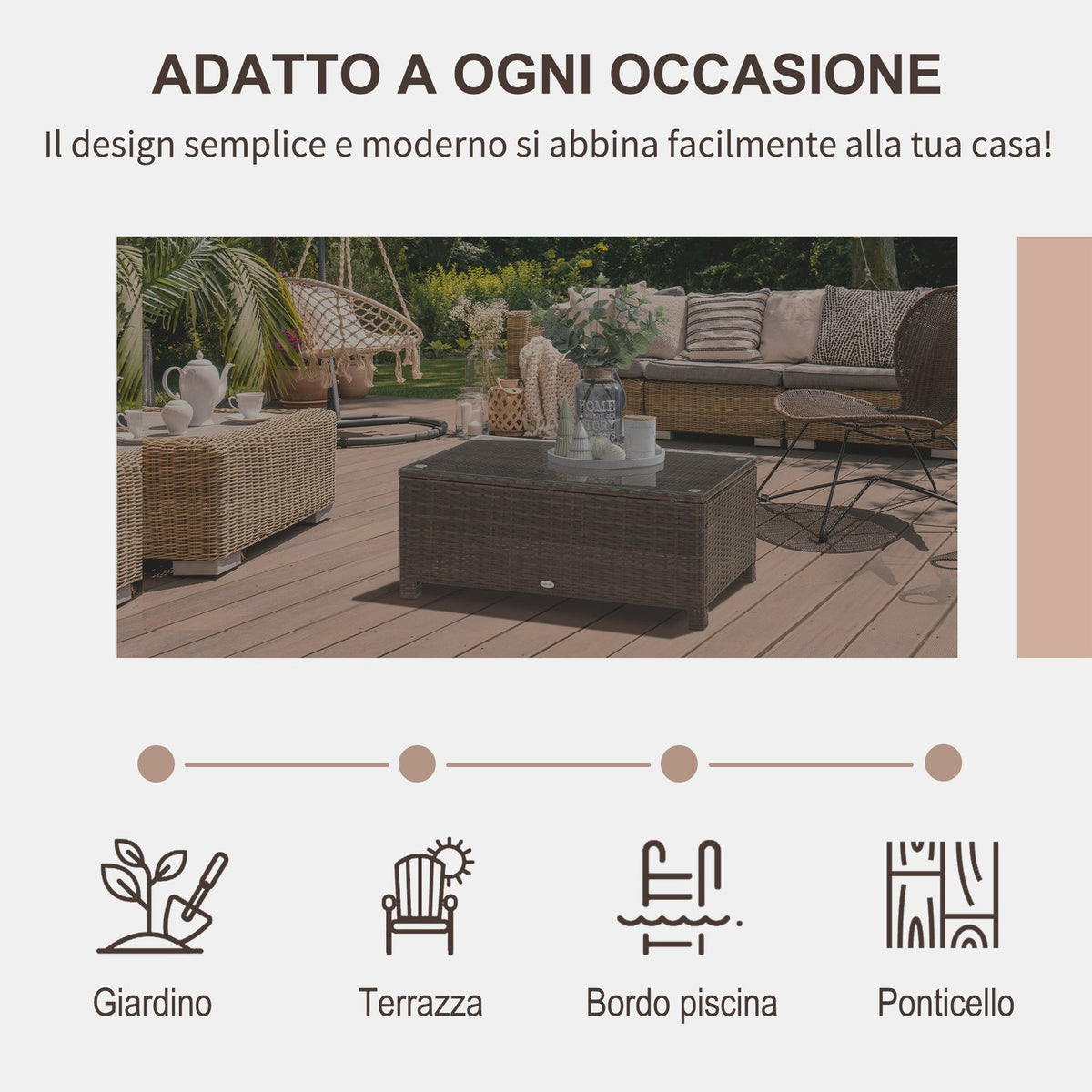 Garden Side Table Coffee Table Made Of Polyrattan, Weatherproof, Brown, 85X50X39Cm