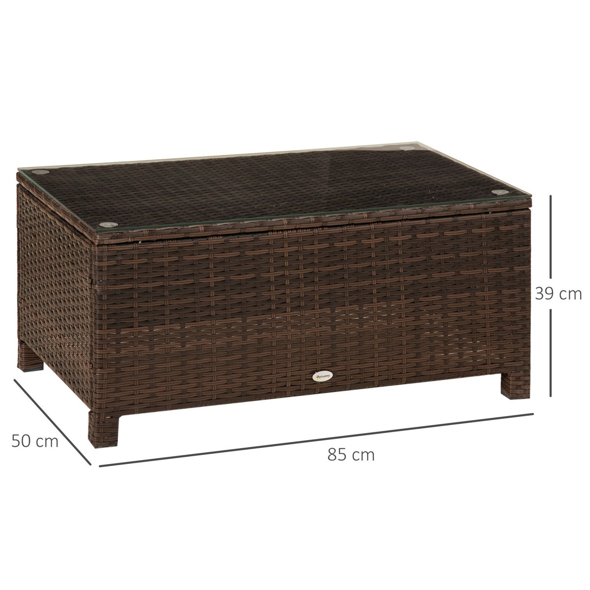 Garden Side Table Coffee Table Made Of Polyrattan, Weatherproof, Brown, 85X50X39Cm
