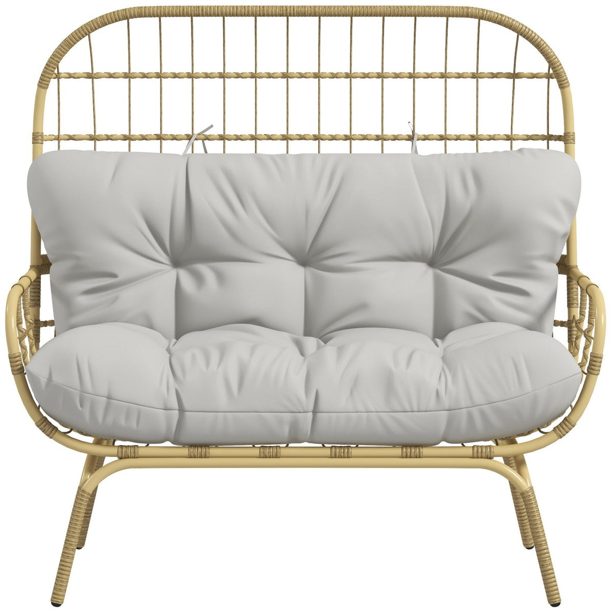 Garden Sofa 2 Seater Rattan Sofa With Armrests, Padded Cushion, Lounge Sofa In Rattan Look, Load Capacity Up To 240 Kg, Light Gray
