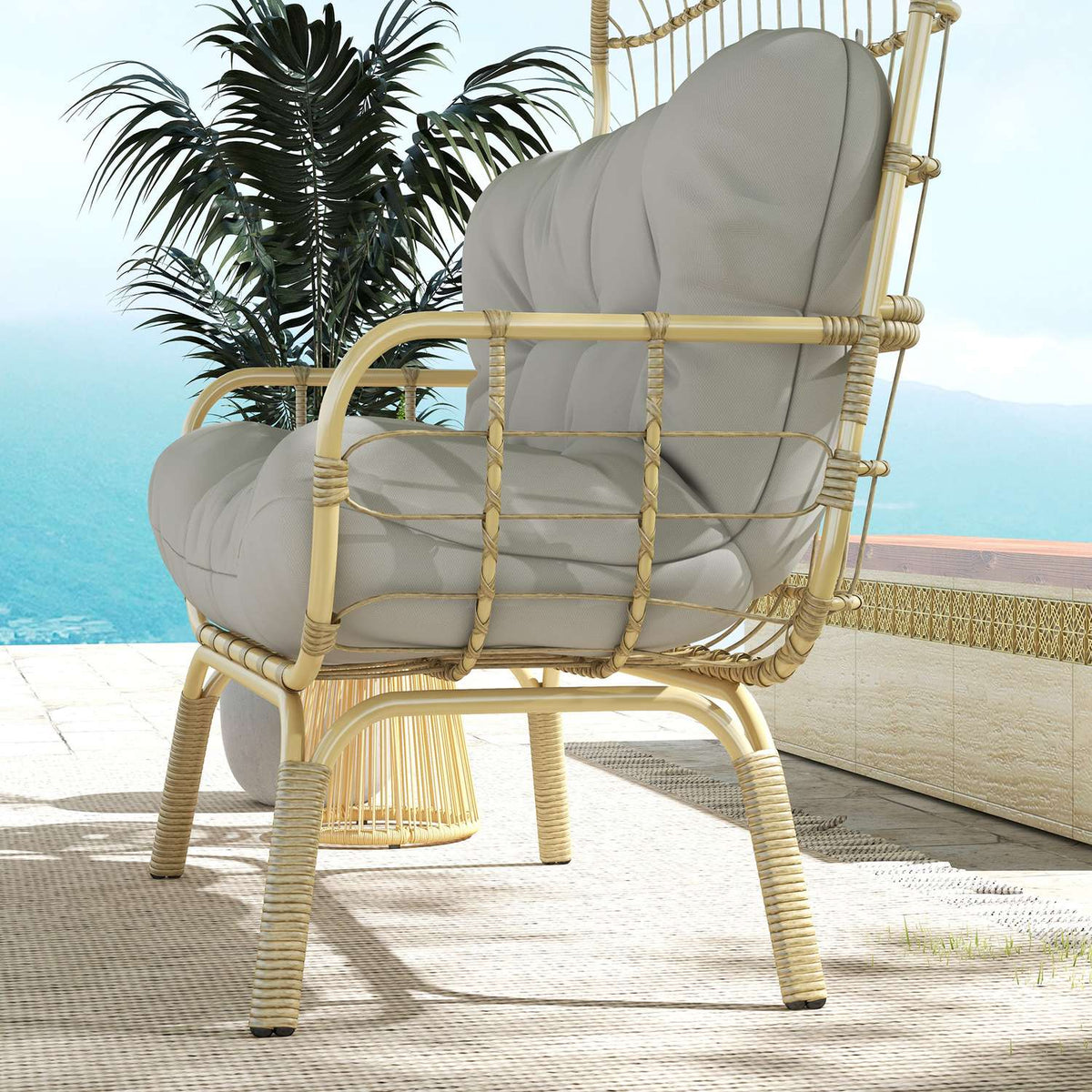 Garden Sofa 2 Seater Rattan Sofa With Armrests, Padded Cushion, Lounge Sofa In Rattan Look, Load Capacity Up To 240 Kg, Light Gray