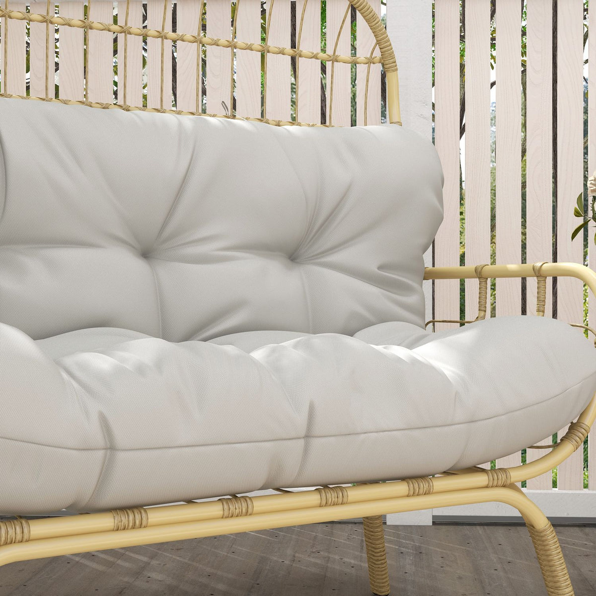 Garden Sofa 2 Seater Rattan Sofa With Armrests, Padded Cushion, Lounge Sofa In Rattan Look, Load Capacity Up To 240 Kg, Light Gray