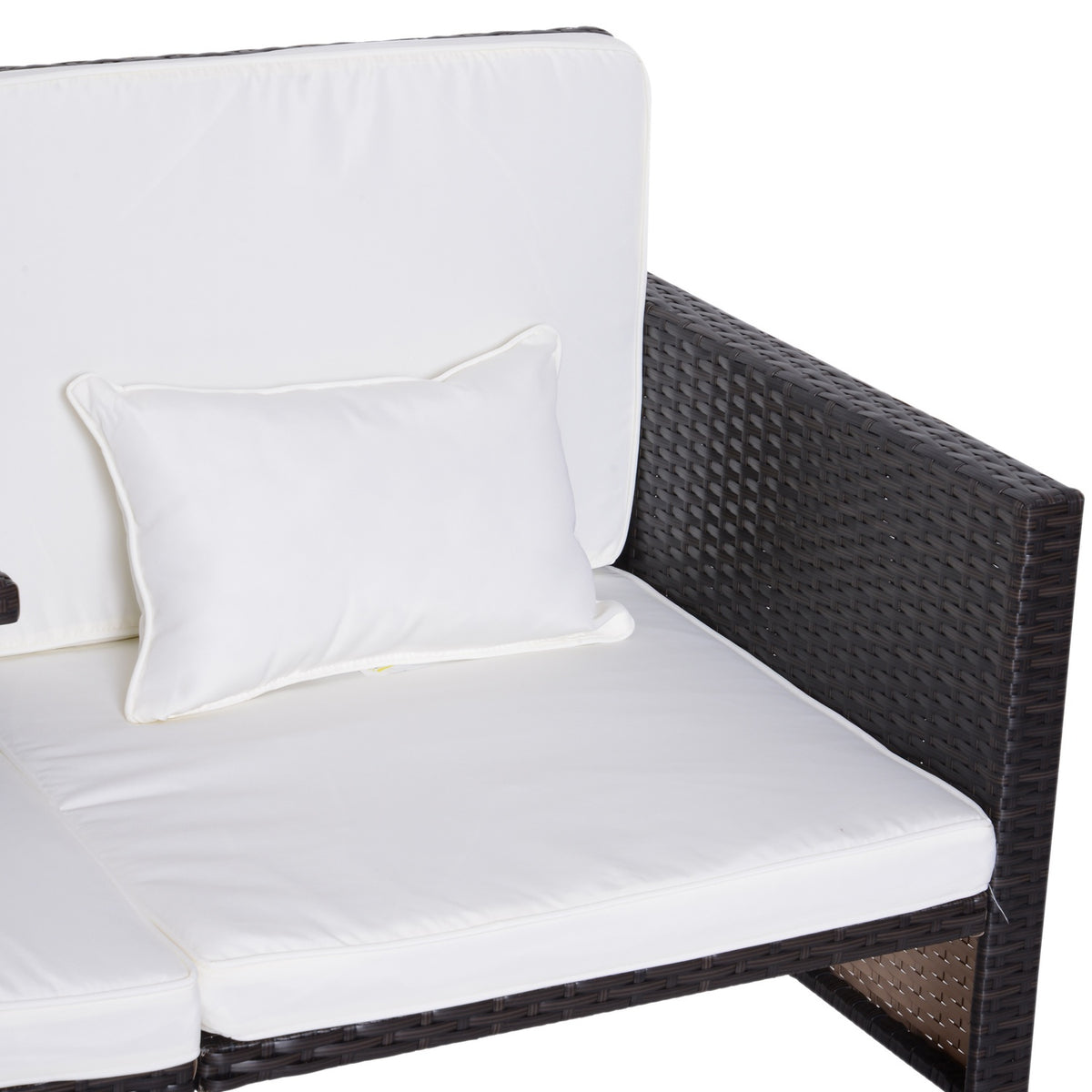 Garden Sofa Set Brown Polyrattan & Metal, Including 2-Seater Sofa, Stool & Cushions, Ideal For Garden & Lounge Area