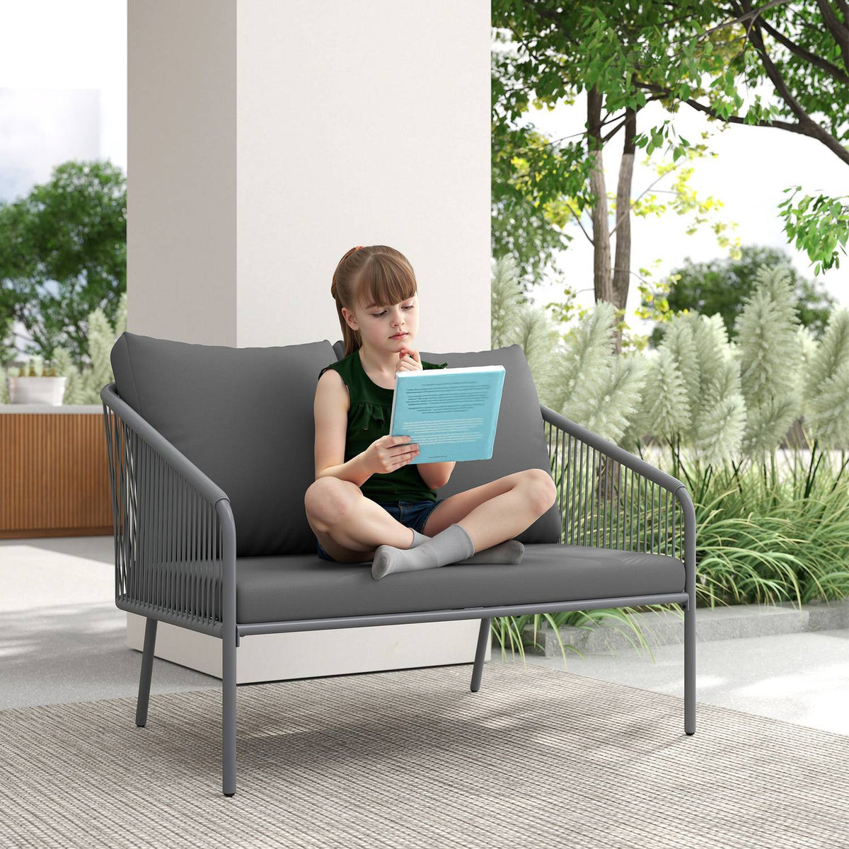 Garden Sofa with Cushions 2-Seater Rattan Sofa Lounge Sofa Outdoor Balcony Sofa Rattan Sofa Garden Lounge Polyrattan Garden Furniture Balcony Furniture 112 x 72 x 76 cm Gray |