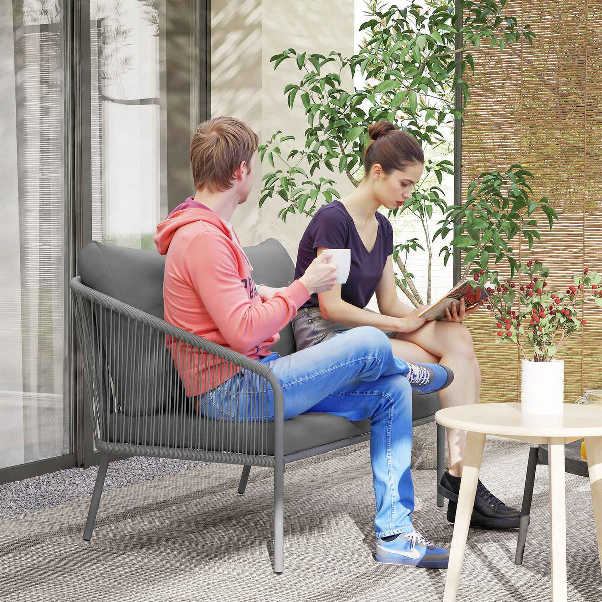 Garden Sofa with Cushions 2-Seater Rattan Sofa Lounge Sofa Outdoor Balcony Sofa Rattan Sofa Garden Lounge Polyrattan Garden Furniture Balcony Furniture 112 x 72 x 76 cm Gray |