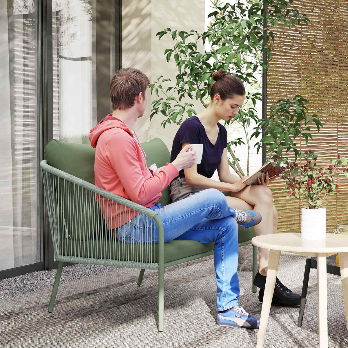 Garden Sofa with Cushions 2-Seater Rattan Sofa Lounge Sofa Outdoor Balcony Sofa Rattan Sofa Garden Lounge Polyrattan Garden Furniture Balcony Furniture 112 x 72 x 76 cm Green |