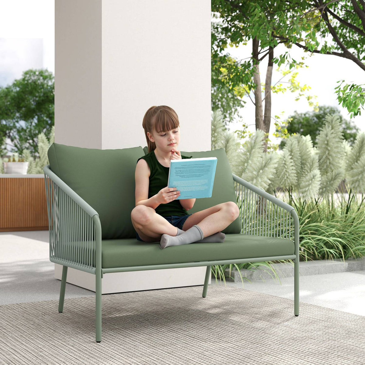 Garden Sofa with Cushions 2-Seater Rattan Sofa Lounge Sofa Outdoor Balcony Sofa Rattan Sofa Garden Lounge Polyrattan Garden Furniture Balcony Furniture 112 x 72 x 76 cm Green |