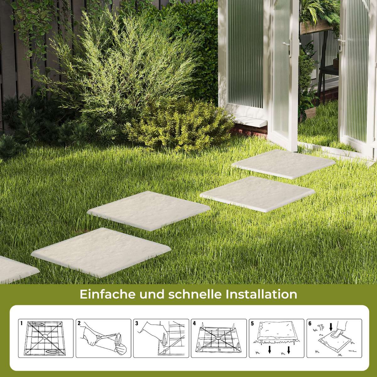 Garden Stepping Stones Set, 8 Pieces, 39.5 cm, Beige