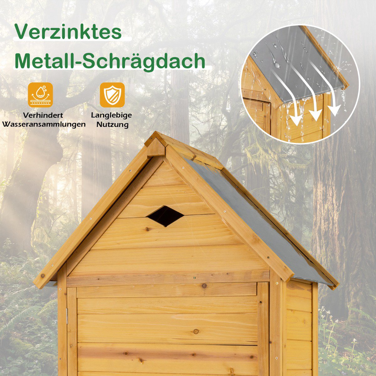 Garden Storage Cabinet, Fir Wood, Lockable Door, 4 Shelves