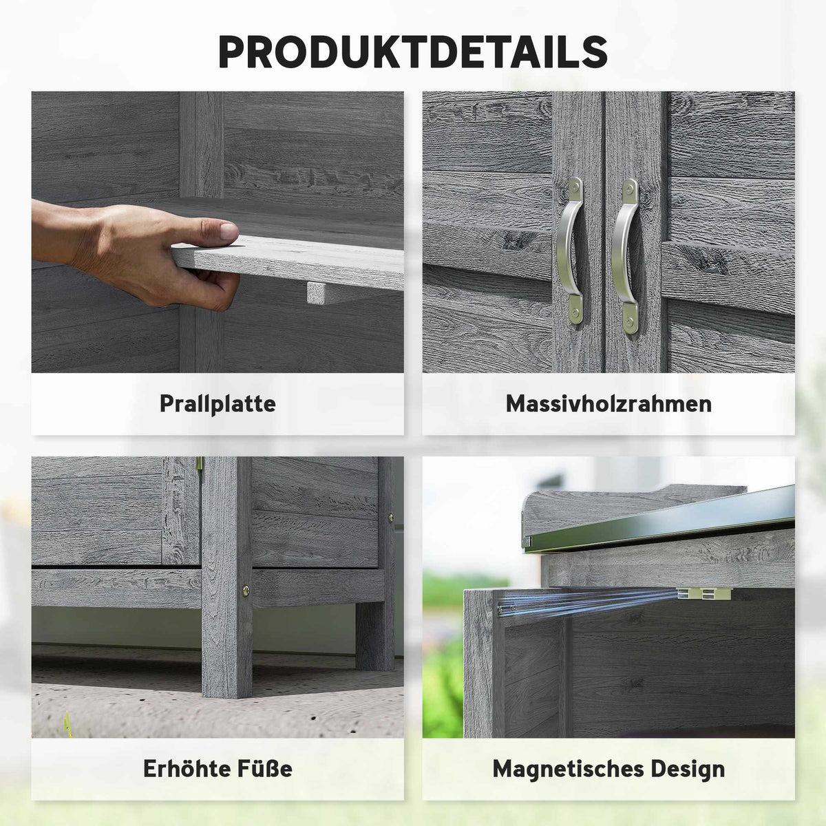 Garden Storage Cabinet with Metal Worktop, Grey Wood