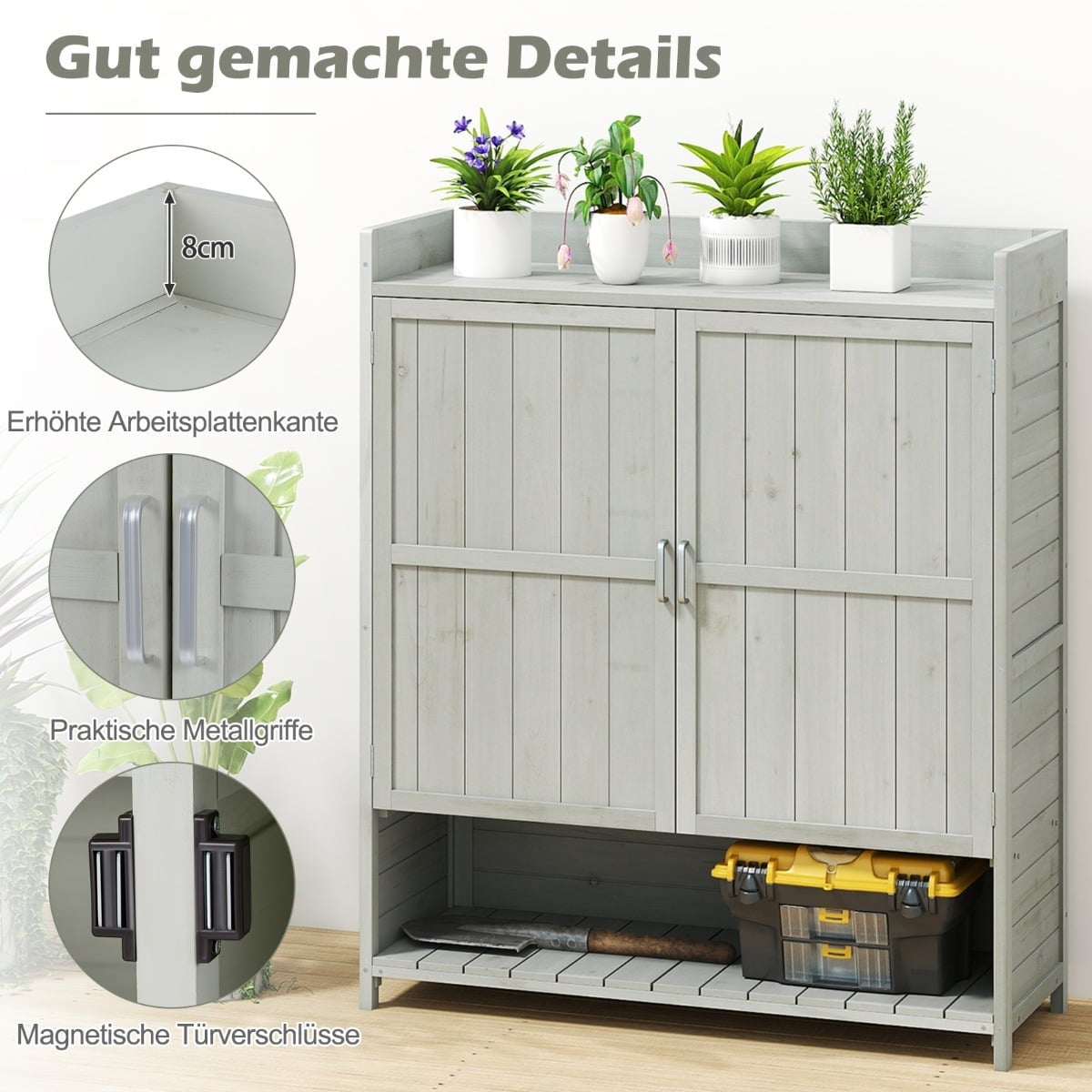 Garden Storage Cabinet with Worktop & Adjustable Shelves