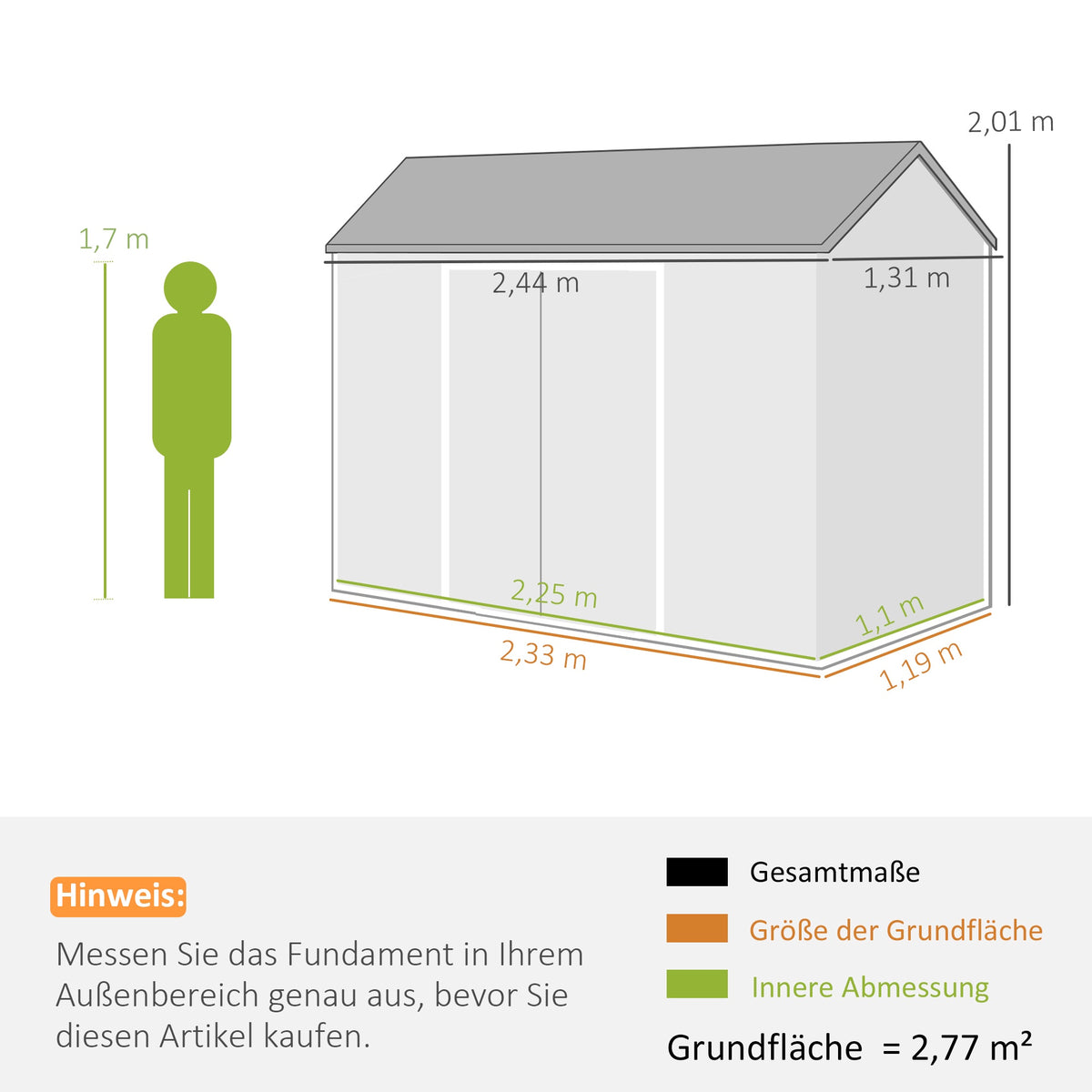 Garden Storage Shed, 2.77 m², Double Doors, Windows, Lock