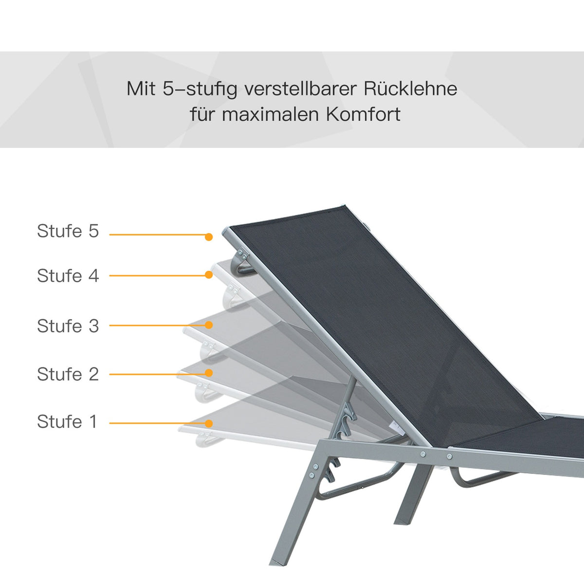Garden Sun Lounger Relax Lounger 5 Step Backrest Metal Black 170 x 58 x 97 cm