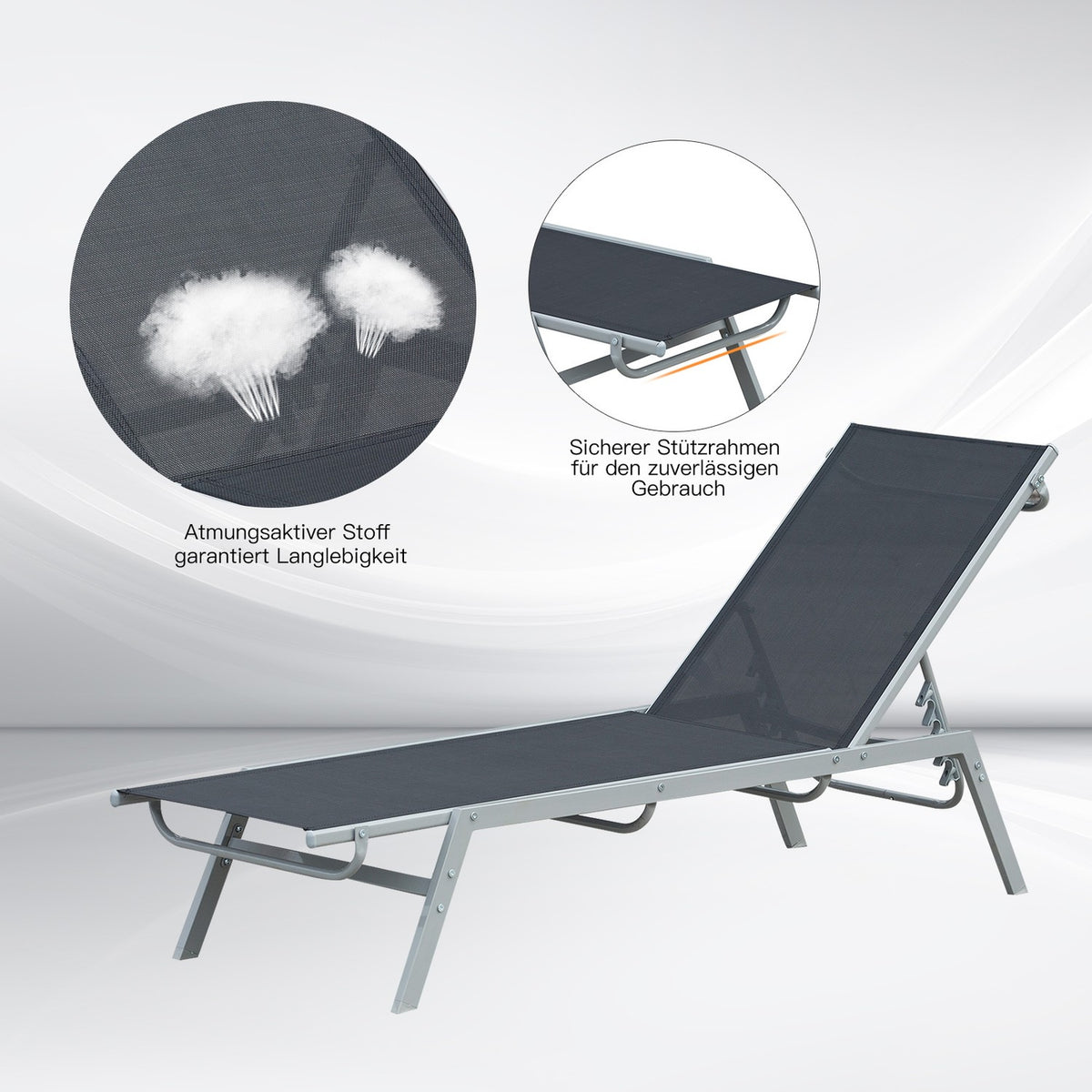 Garden Sun Lounger Relax Lounger 5 Step Backrest Metal Black 170 x 58 x 97 cm