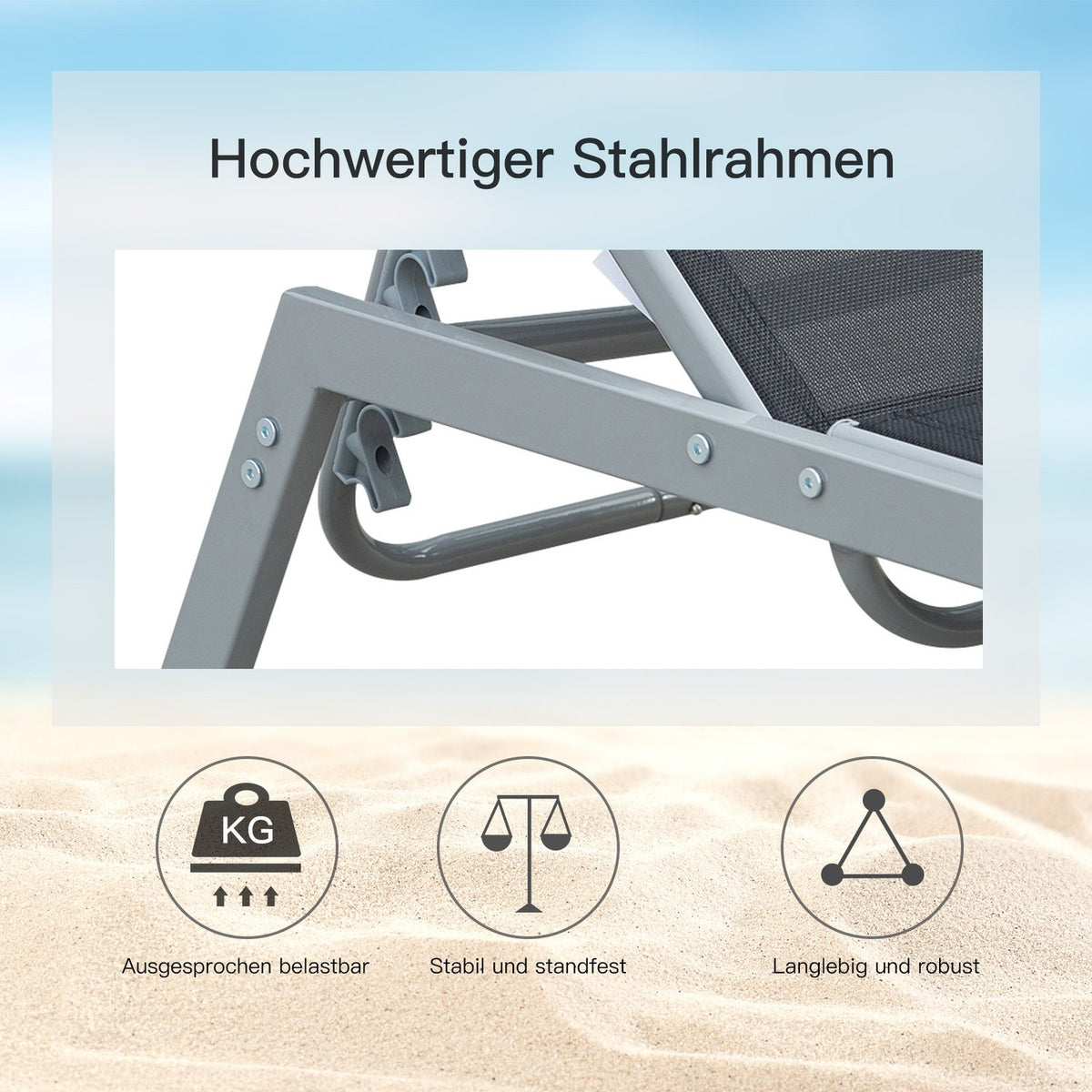 Garden Sun Lounger Relax Lounger 5 Step Backrest Metal Black 170 x 58 x 97 cm