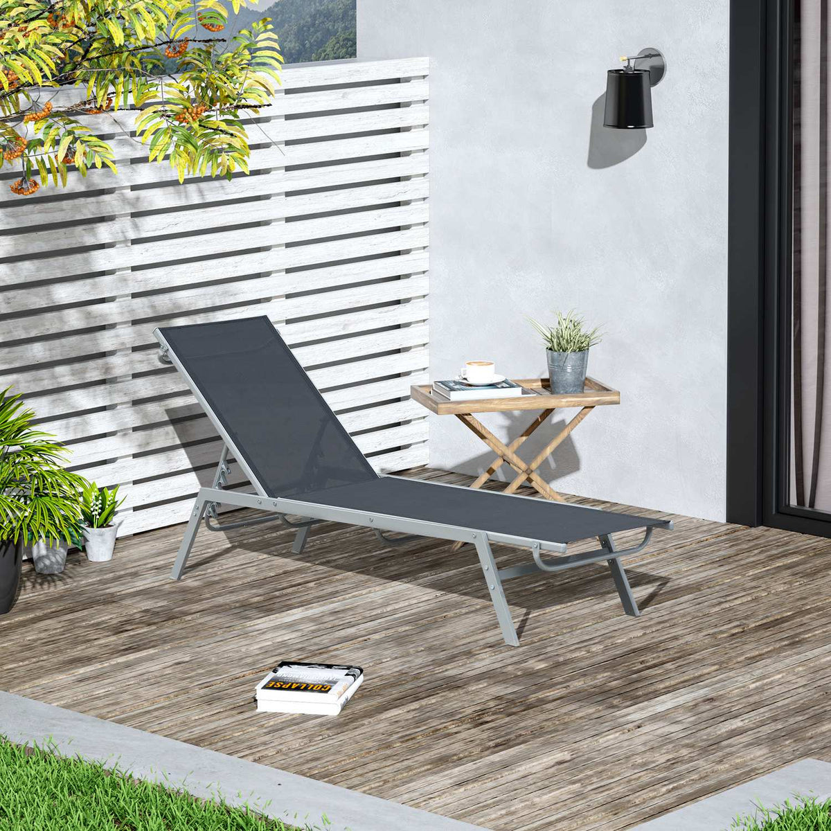 Garden Sun Lounger Relax Lounger 5 Step Backrest Metal Black 170 x 58 x 97 cm