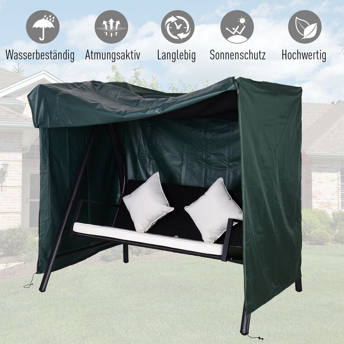 Garden Swing Cover, Garden Swing Cover, Cover, Waterproof, Sun Protection, Oxford, Green, 177 X 114 X 152 Cm