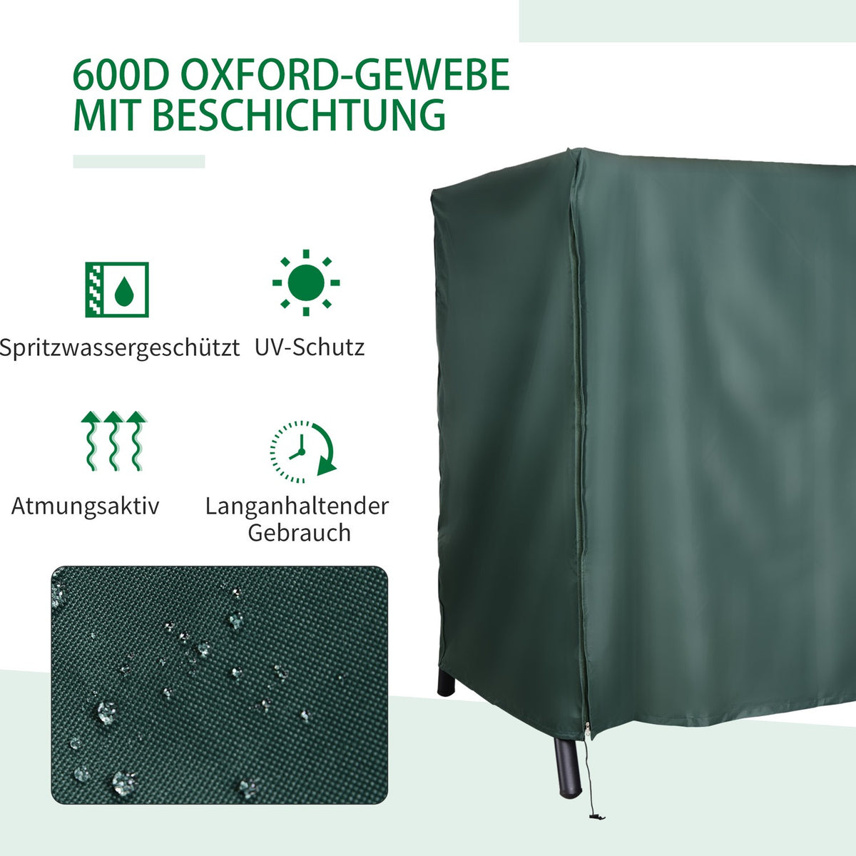 Garden Swing Cover, Garden Swing Cover, Cover, Waterproof, Sun Protection, Oxford, Green, 205 X 124 X 164 Cm