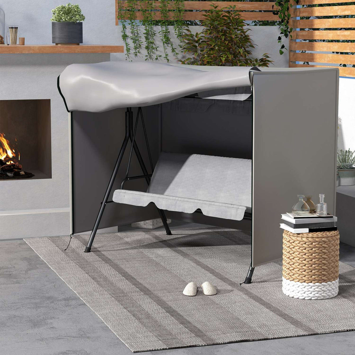 Garden Swing Cover, Garden Swing Cover, Cover, Waterproof, Sun Protection, Oxford, Grey, 205 X 124 X 164 Cm