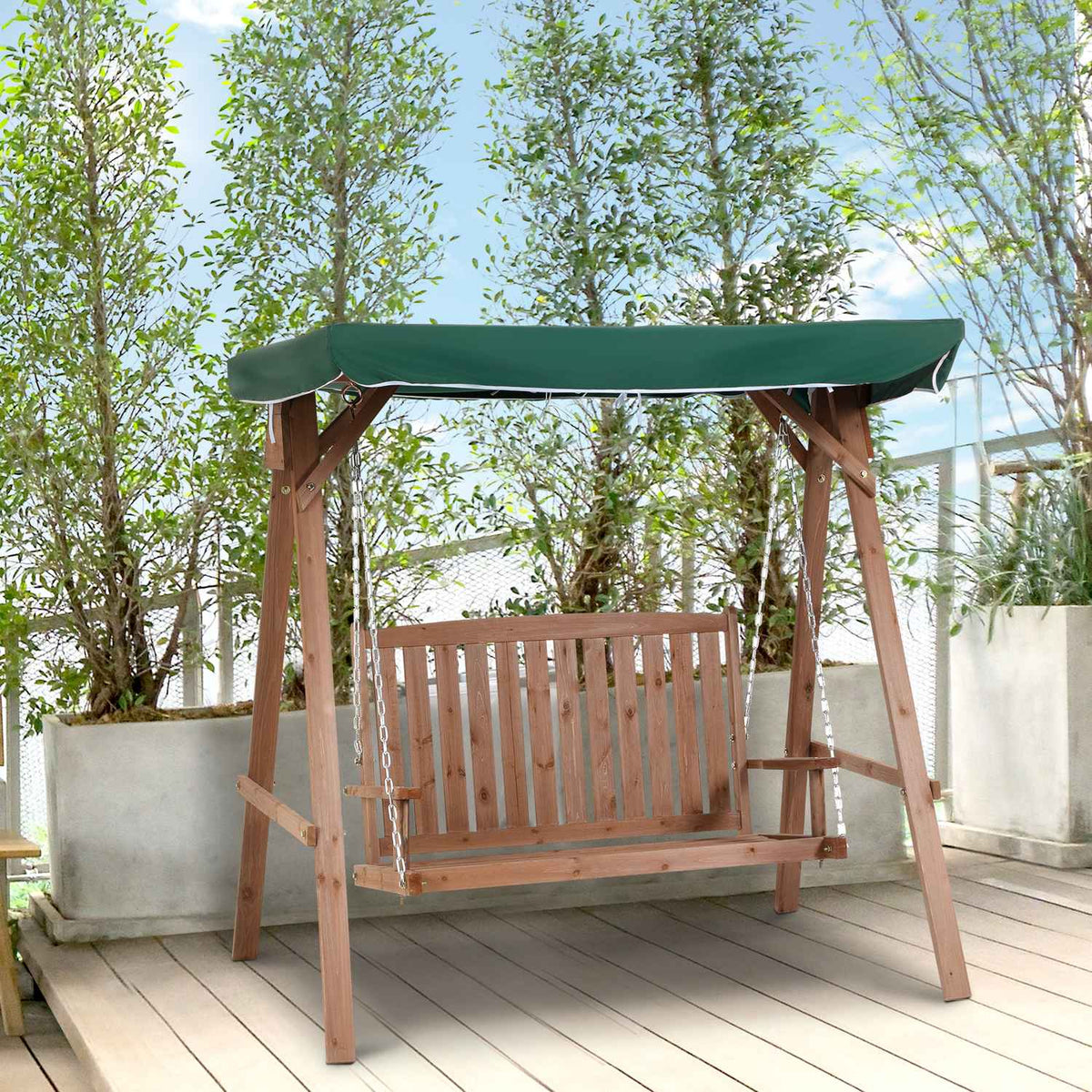 Garden Swing For 2 People, Hollywood Swing, Swing Bench With Roof, Solid Wood, Green, 160 X 120 X 165 Cm