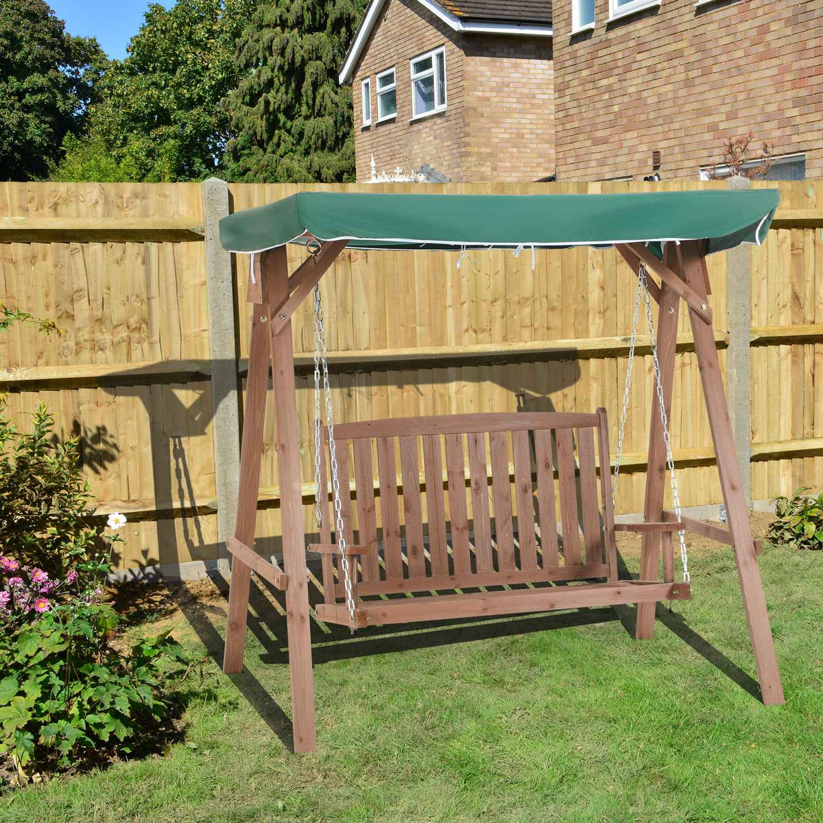 Garden Swing For 2 People, Hollywood Swing, Swing Bench With Roof, Solid Wood, Green, 160 X 120 X 165 Cm