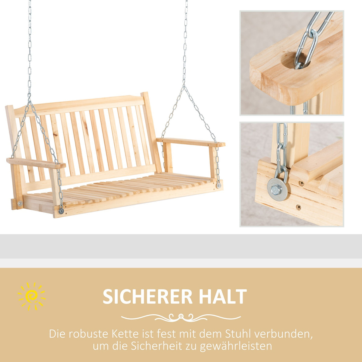 Garden Swing For 2 People Swing Bench Hanging Bench Solid Wood Patio Terrace Backyard Natural 117 X 69 X 60 Cm