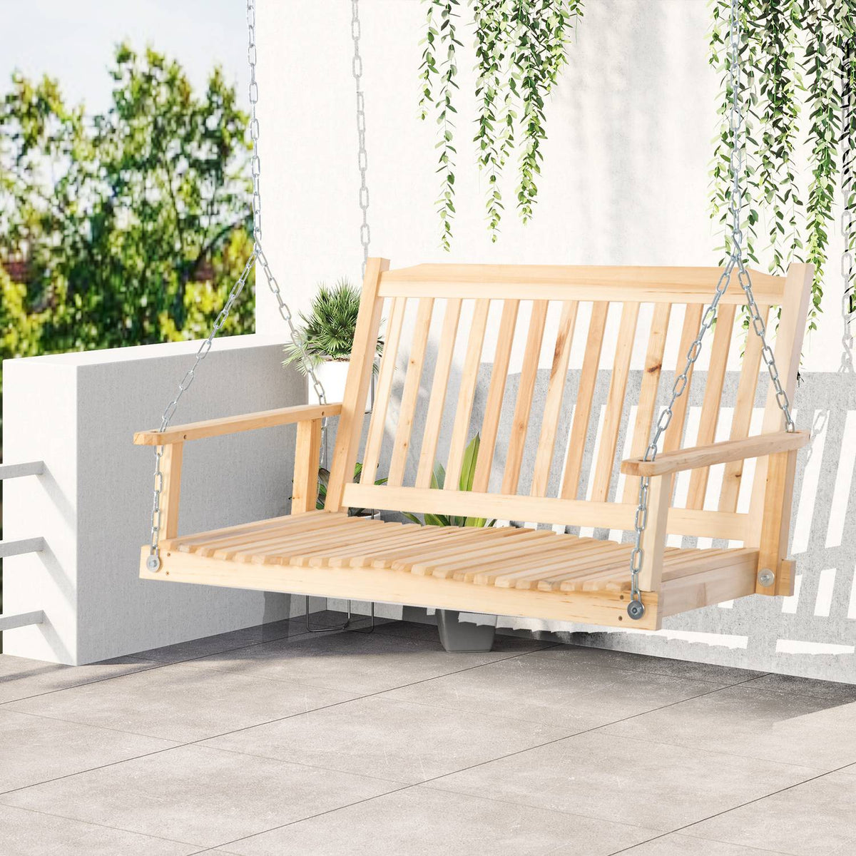 Garden Swing For 2 People Swing Bench Hanging Bench Solid Wood Patio Terrace Backyard Natural 117 X 69 X 60 Cm