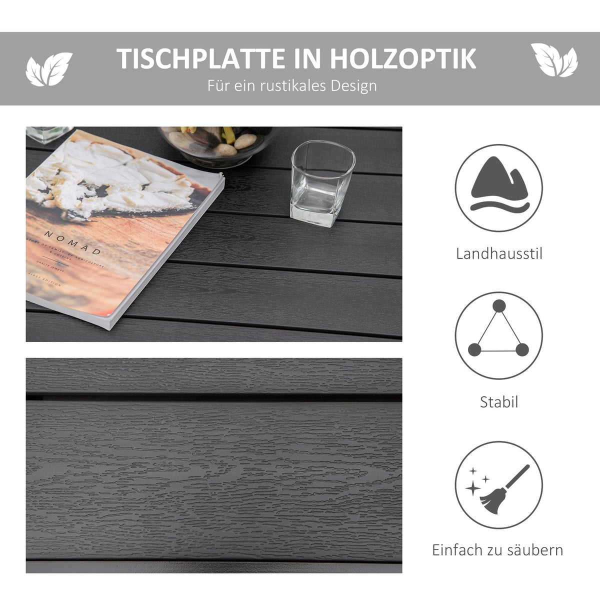 Garden Table 4 People Compact Dining Table Easy-Care Aluminum Table Garden Furniture Plastic Black 80X80X74Cm