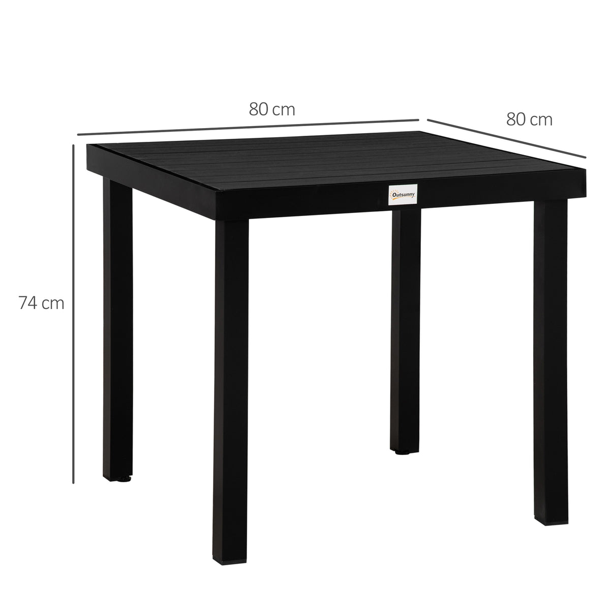 Garden Table 4 People Compact Dining Table Easy-Care Aluminum Table Garden Furniture Plastic Black 80X80X74Cm