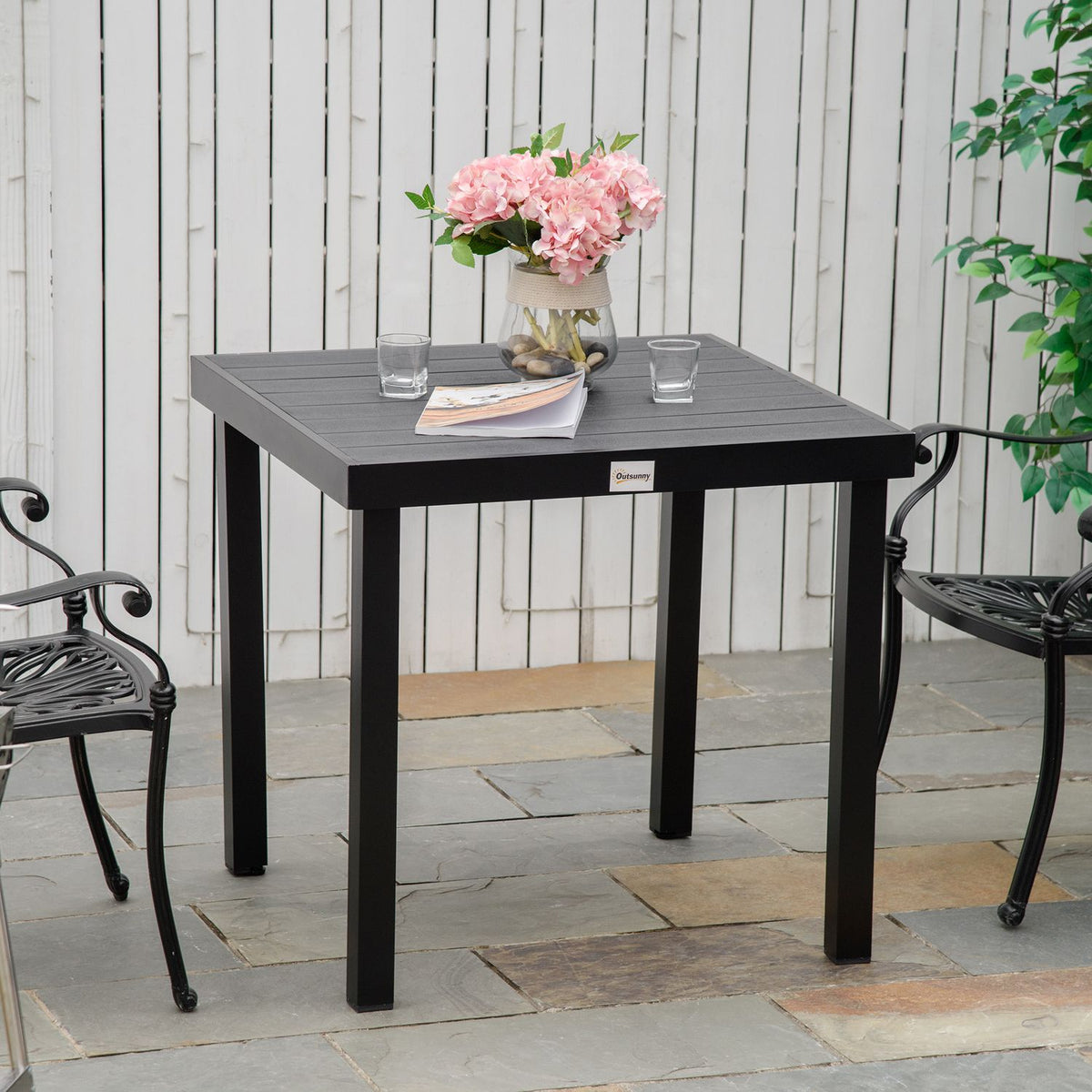 Garden Table 4 People Compact Dining Table Easy-Care Aluminum Table Garden Furniture Plastic Black 80X80X74Cm