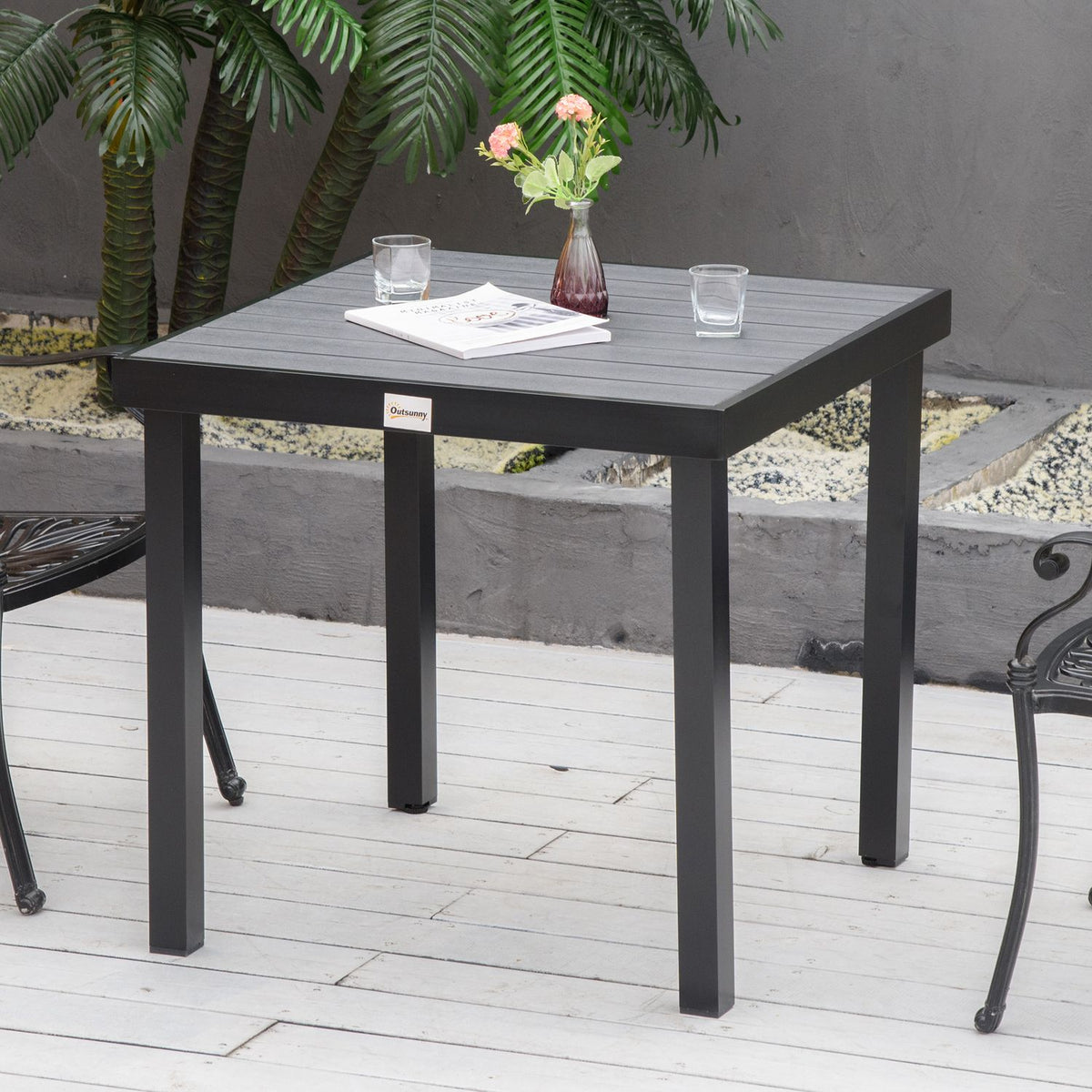 Garden Table 4 People Compact Dining Table Easy-Care Aluminum Table Garden Furniture Plastic Black 80X80X74Cm