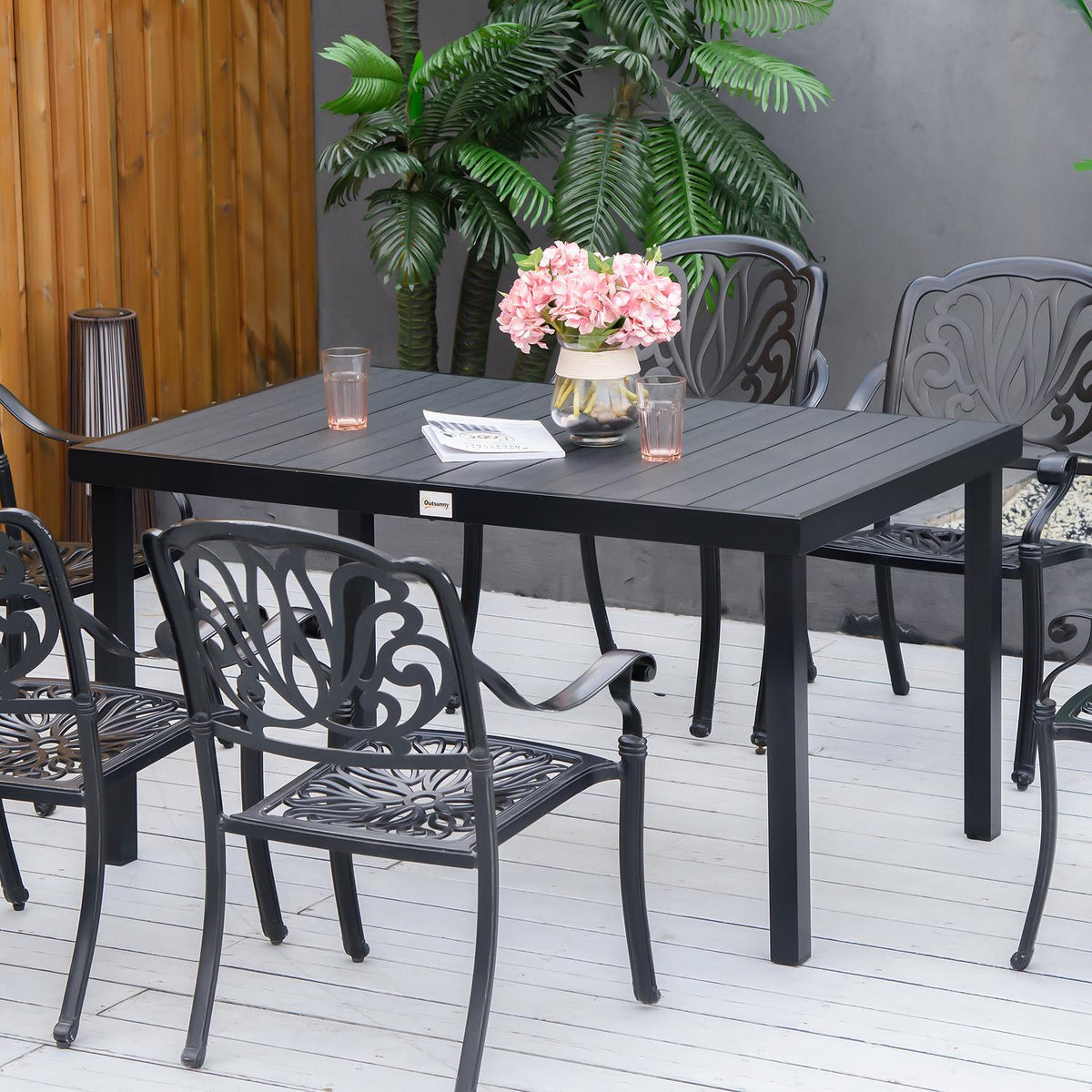 Garden Table 6 People Dining Table Easy-Care Aluminum Table Garden Furniture Plastic Black 140X90X74Cm
