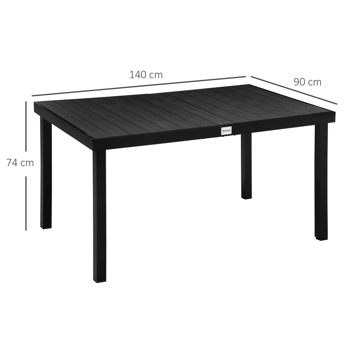 Garden Table 6 People Dining Table Easy-Care Aluminum Table Garden Furniture Plastic Black 140X90X74Cm