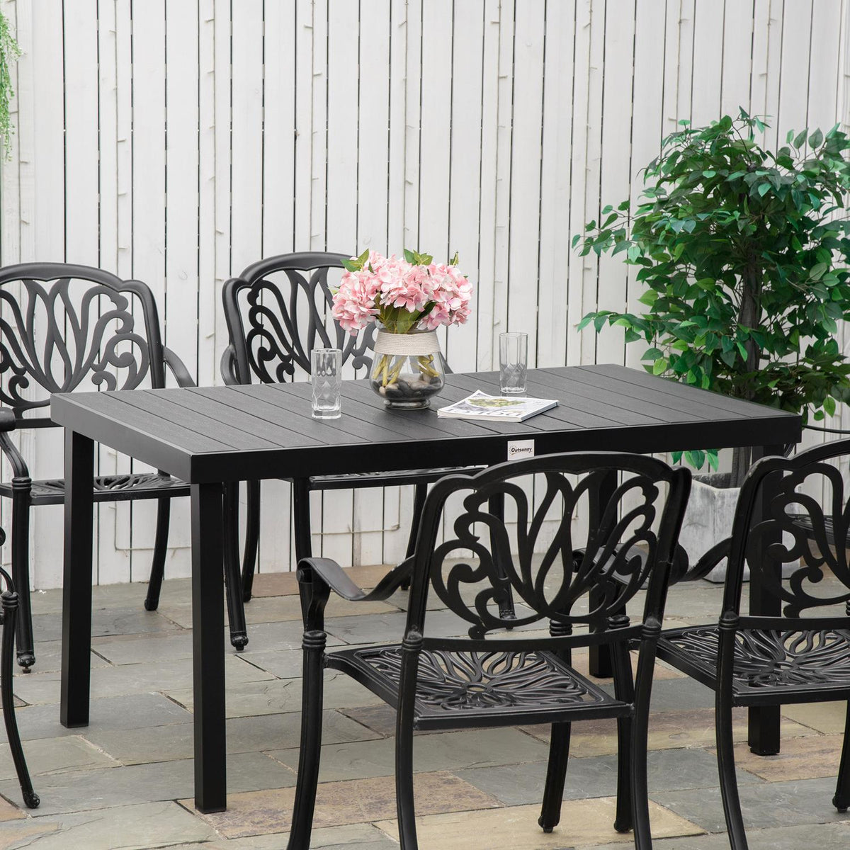 Garden Table 6 People Dining Table Easy-Care Aluminum Table Garden Furniture Plastic Black 140X90X74Cm