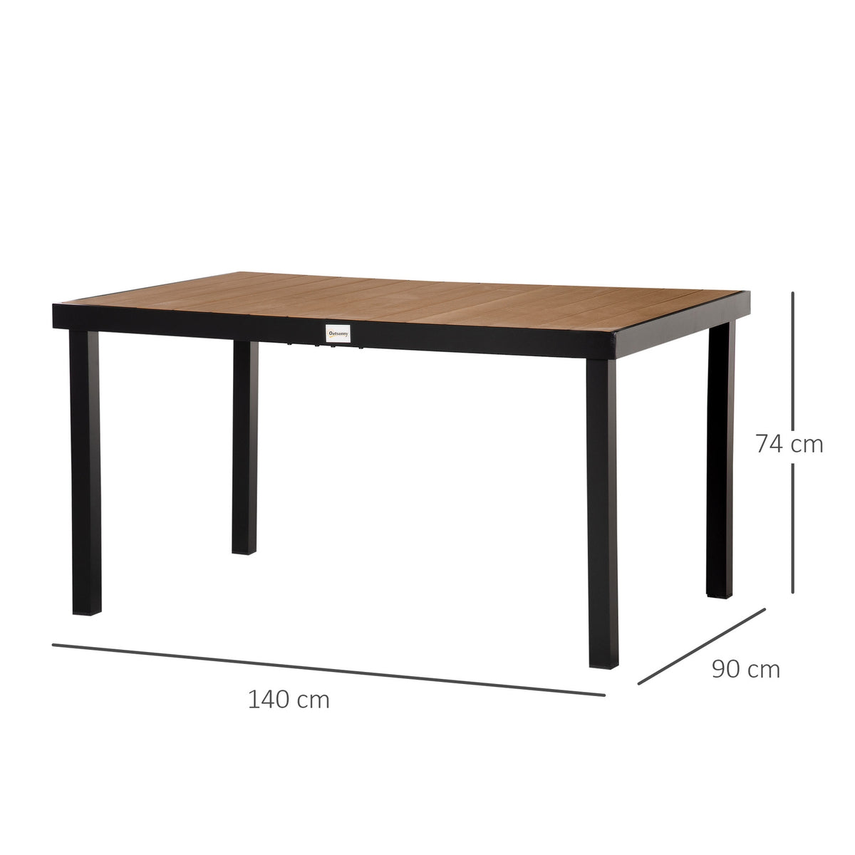 Garden Table 6 People Dining Table Easy-Care Aluminum Table Garden Furniture Plastic Natural + Black 140X90X74Cm