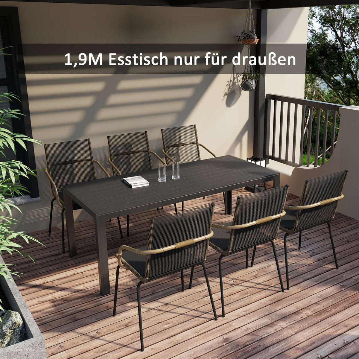 Garden Table Aluminum Table Garden Terrace Wood-Plastic Polywood Black