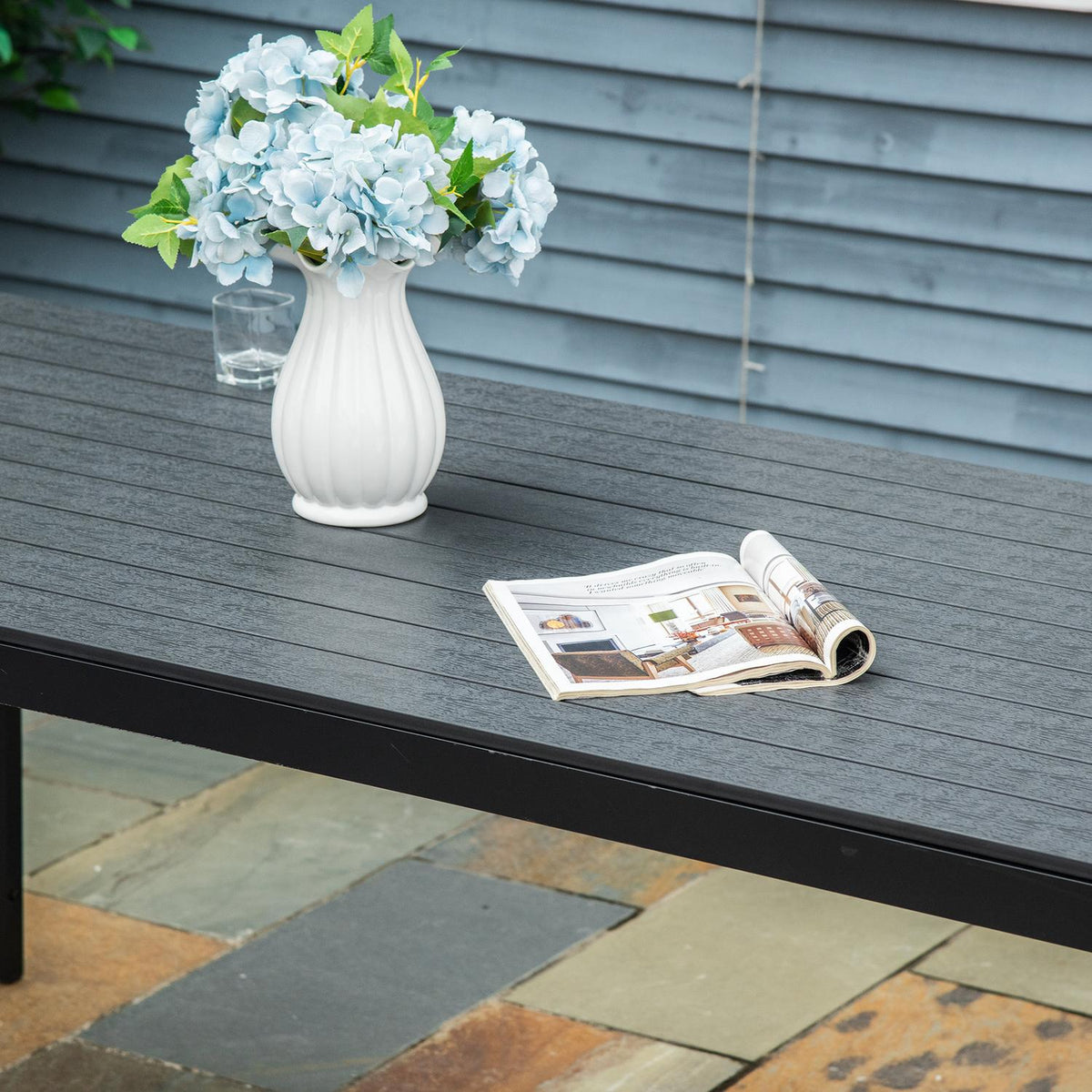 Garden Table Aluminum Table Garden Terrace Wood-Plastic Polywood Black