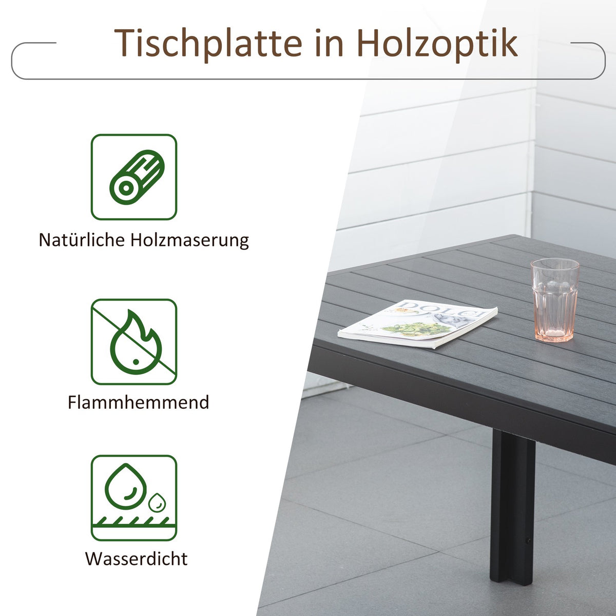 Garden Table Aluminum Table Garden Terrace Wood-Plastic Polywood Black