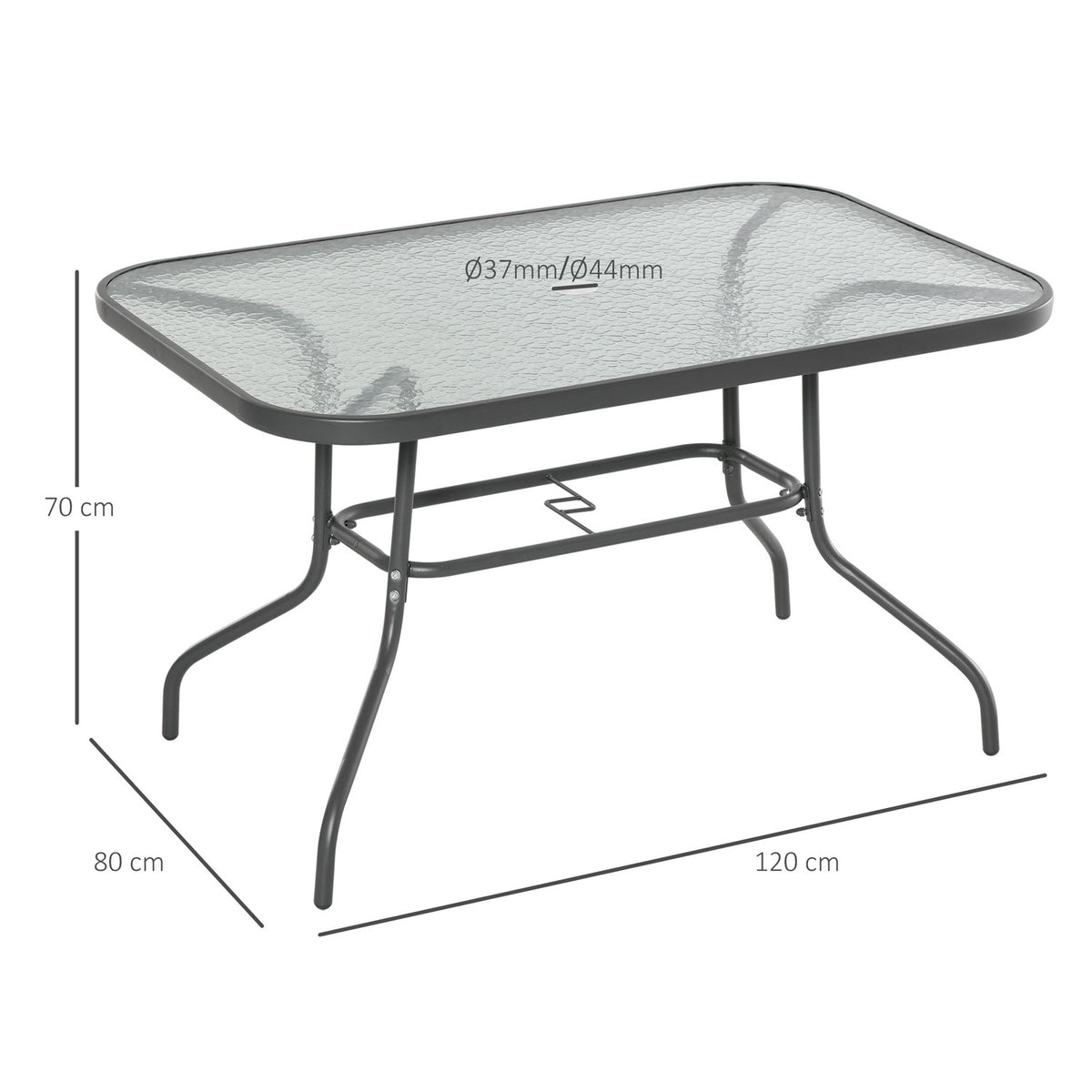 Garden Table Bistro Table Balcony Table Garden Side Table Garden Furniture With Glass Top Umbrella Hole Tempered Glass + Metal Carbon Gray 120 X 80 X 70Cm