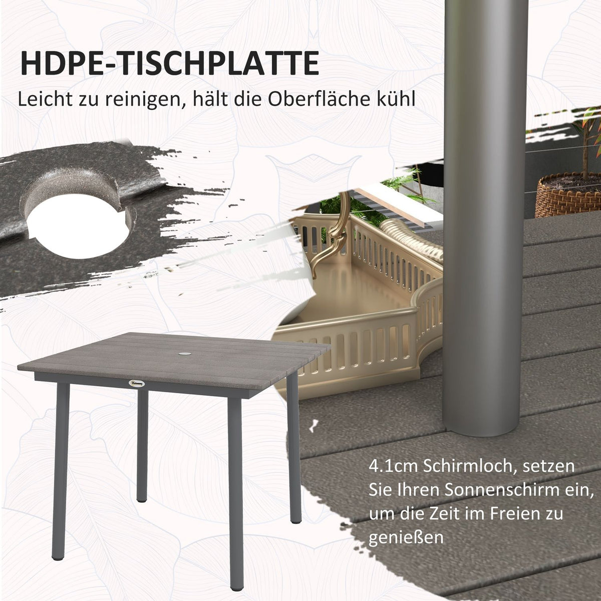 Garden Table Dining Table 4 People Umbrella Hole Patio Table Slatted Frame Hdpe Dark Gray 90X90X75Cm